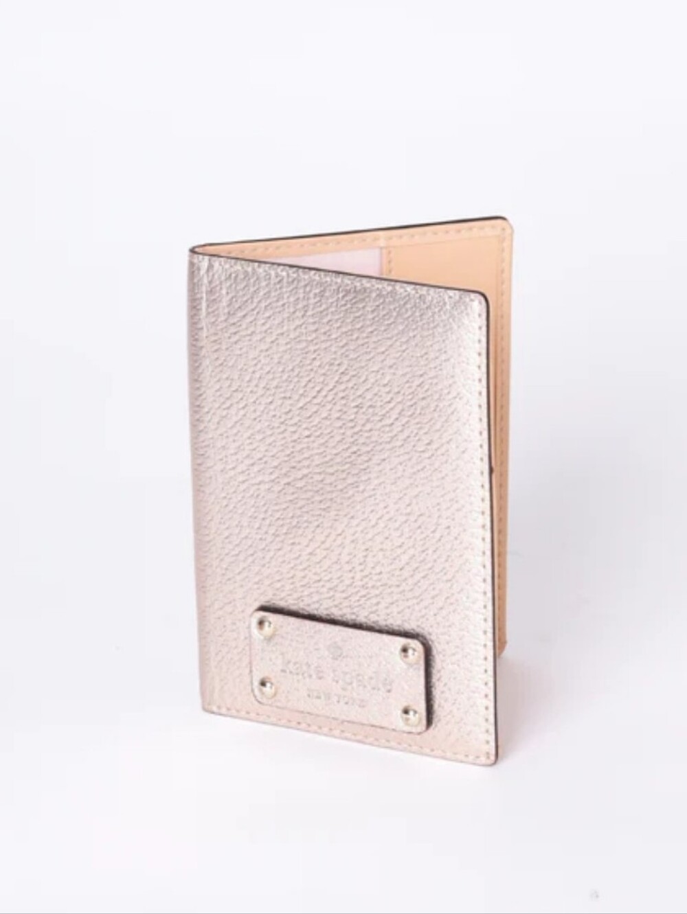 Kate Spade Women Leather Metallic Rose Gold Travel Passbook Cover Holder NWOT